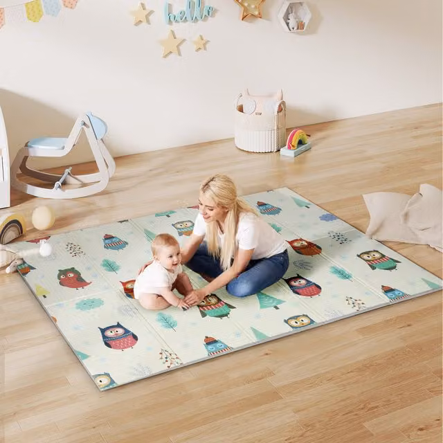 AIYAPLAY Double-Sided Foldable Foam Baby Play Mat, Multicolour and White