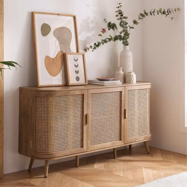 Birlea Sark 3 Door Rattan Sideboard Cabinet in Oak and Brown