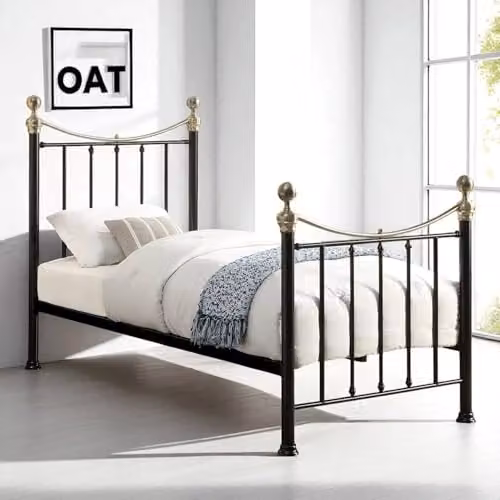 OAT Home Hampstead Victorian Metal Bed Frame, Black, W/D/H: 90 x 190 x 206 cm – 1
