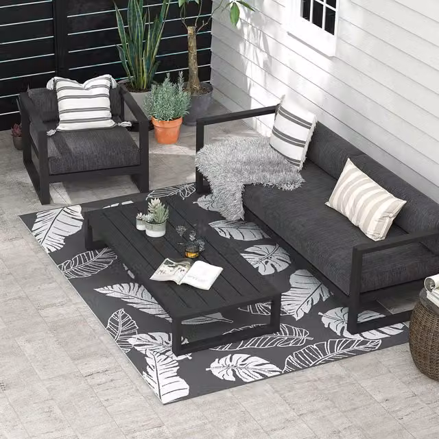Outsunny Reversible Grey Polypropylene Outdoor RV Rug with Modern Floral Design
