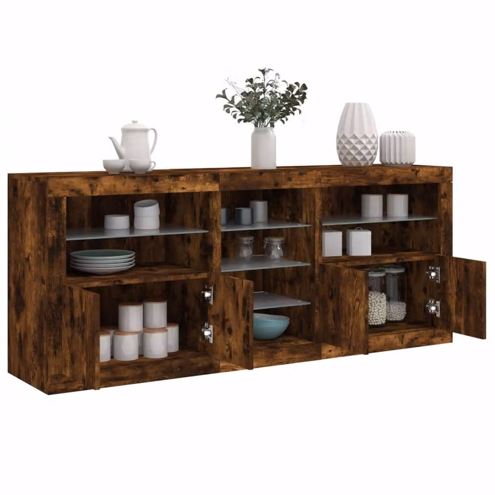 Berkfield Home Modern Smoked Oak Sideboard with Integrated LED Lights, Brown, W: 181.5 cm, D: 37 cm, H: 67 cm – 2