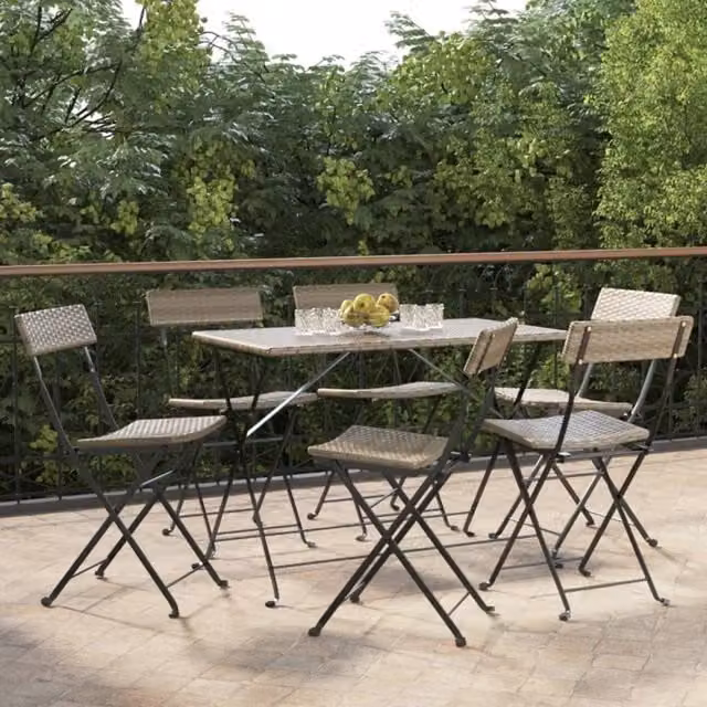 Berkfield Home Set of 6 Grey Poly Rattan and Steel Folding Bistro Chairs – 1