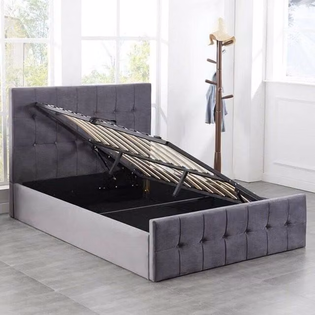 Kosy Koala Grey Velvet Ottoman Storage Single Bed with Memory Foam Mattress, W/D/H: 90 x 190 cm