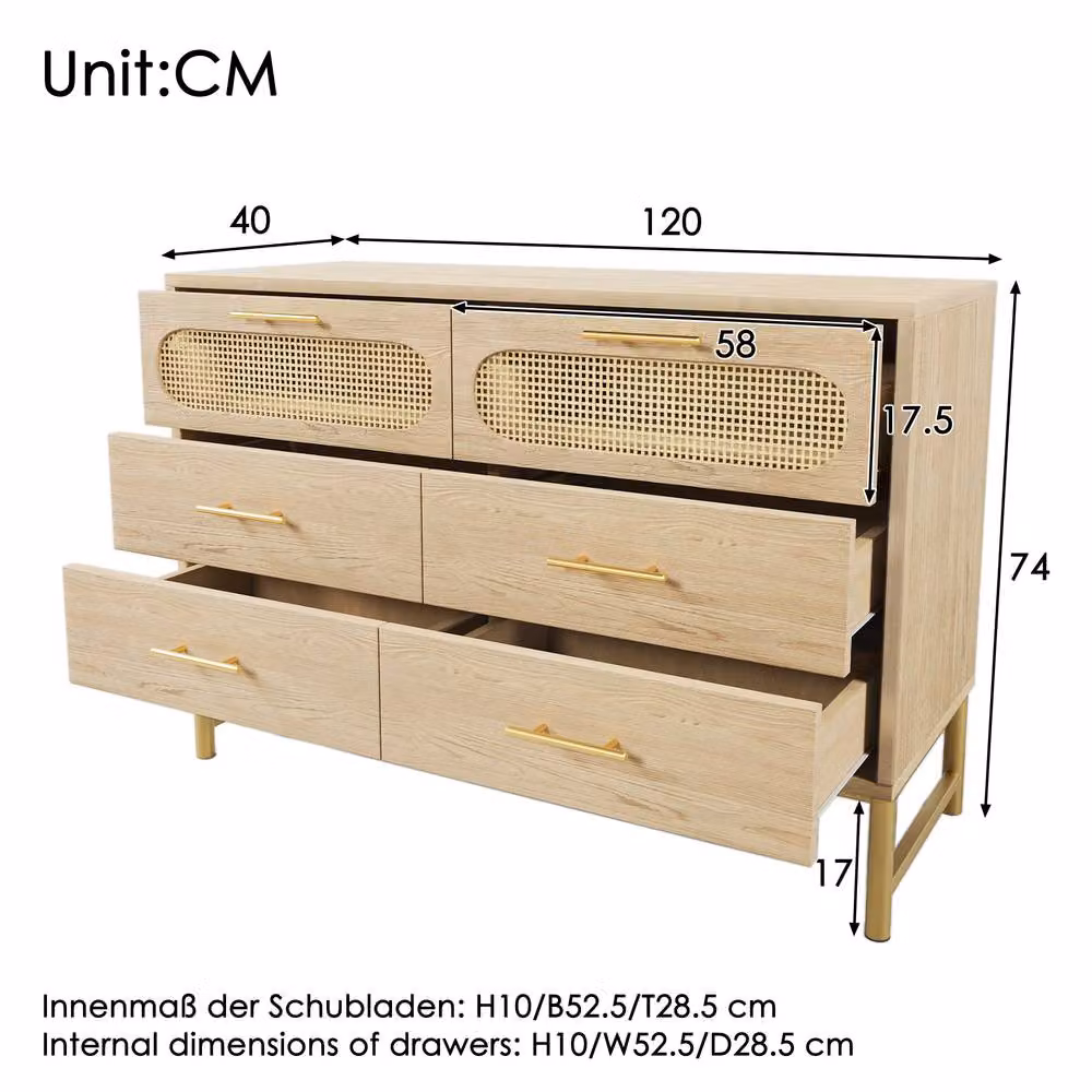 STILVORA 6 Drawer Chest of Drawers with Metal Handles in Light Oak – 2