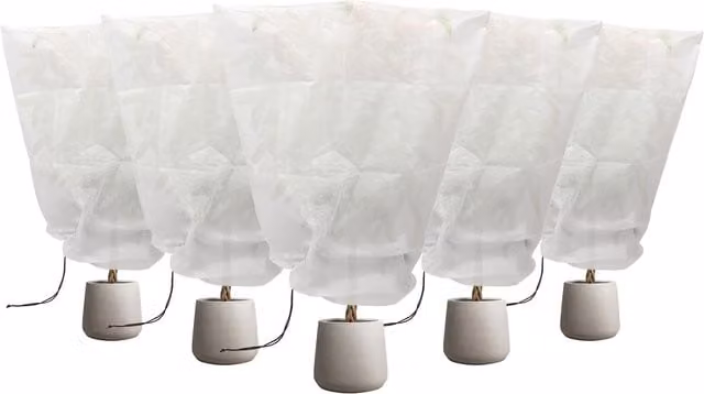 Harbour Housewares Set of 5 White Polyester Plant Fleece Frost Protection Covers with Drawstring, W/H: 80 x 120 cm – 1