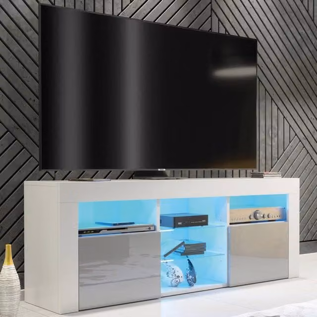 Mex Furniture LTD Pulse TV Unit in White and Grey Gloss with LED Lights, W: 145 cm, H: 53 cm, D: 35 cm