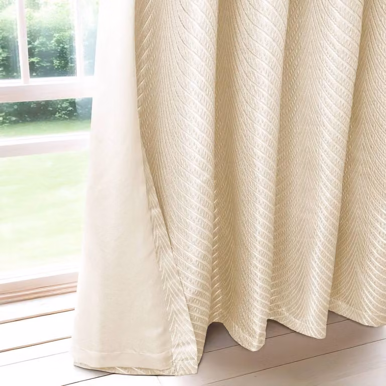 New Edge Blinds Wave Woven Jacquard Curtains in Navy and Cream, Width: 168 cm, Drop: 137 cm