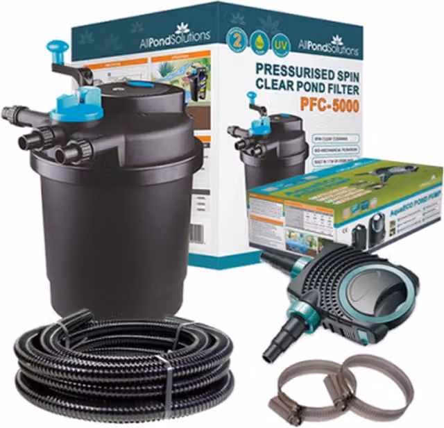 AllPondSolutions PFC-5000-KIT Easy Clean Pressurised Pond Filter Set, Black, 5000L