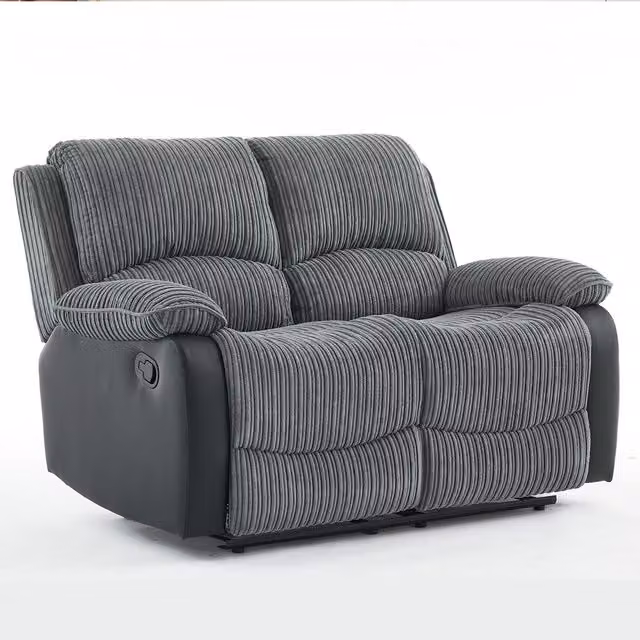 FURNITURE ONE Manual Reclining Corduroy Fabric Loveseat in Grey