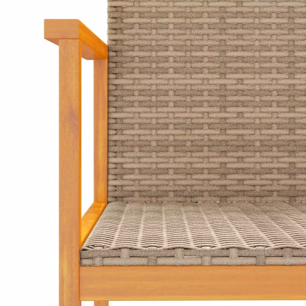 Berkfield Home Set of 2 Beige Poly Rattan and Solid Wood Garden Chairs with Armrests and Cushions – 3