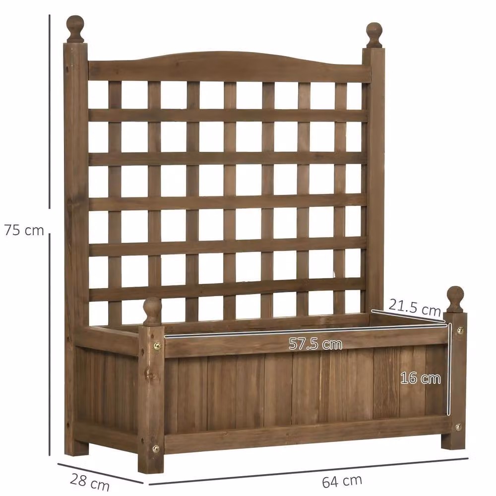 STILVORA Brown Wooden Garden Planter with Trellis Structure, W/D/H: 75.0 x 64.0 x 28.0 cm – 3