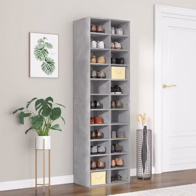 Berkfield Home Shoe Cabinet in Concrete Grey, W/D/H: 54 x 34 x 183 cm