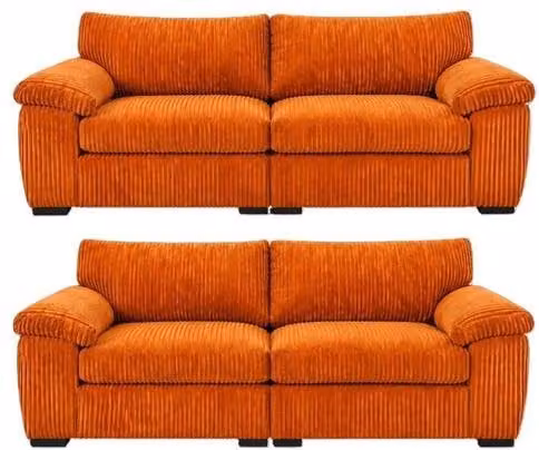 SOFASELECTION UK Amalfi 3+2 Seater Sofa Set in Orange Fabric with Solid Wood Frame and Foam Seating