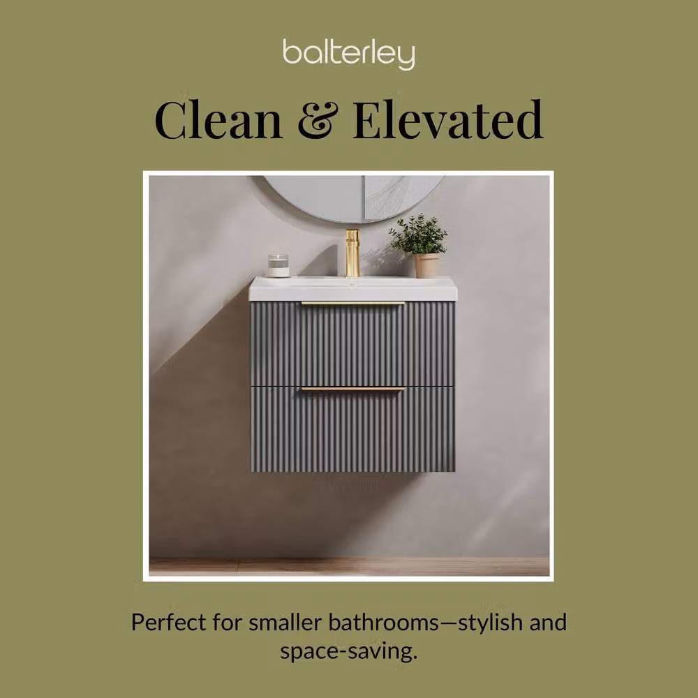 Balterley Fluted Front Wall Hung 2 Drawer Vanity Basin Unit, Satin Grey, W: 60 cm – 3