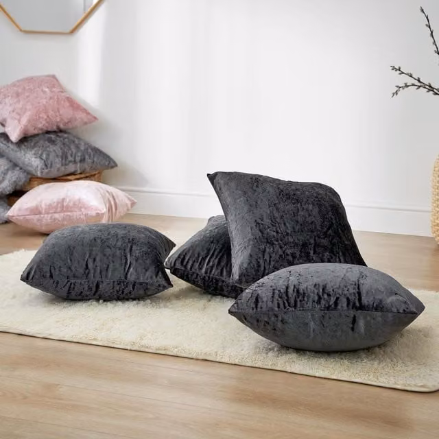 Sienna Luxury Grey Crushed Velvet Square Cushion Covers, Pack of 4