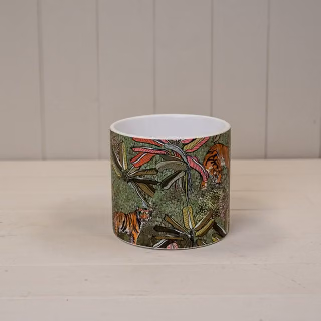 KDMD Rustic Green Jungle Floral Ceramic Round Tabletop Plant Pot in Multicolour