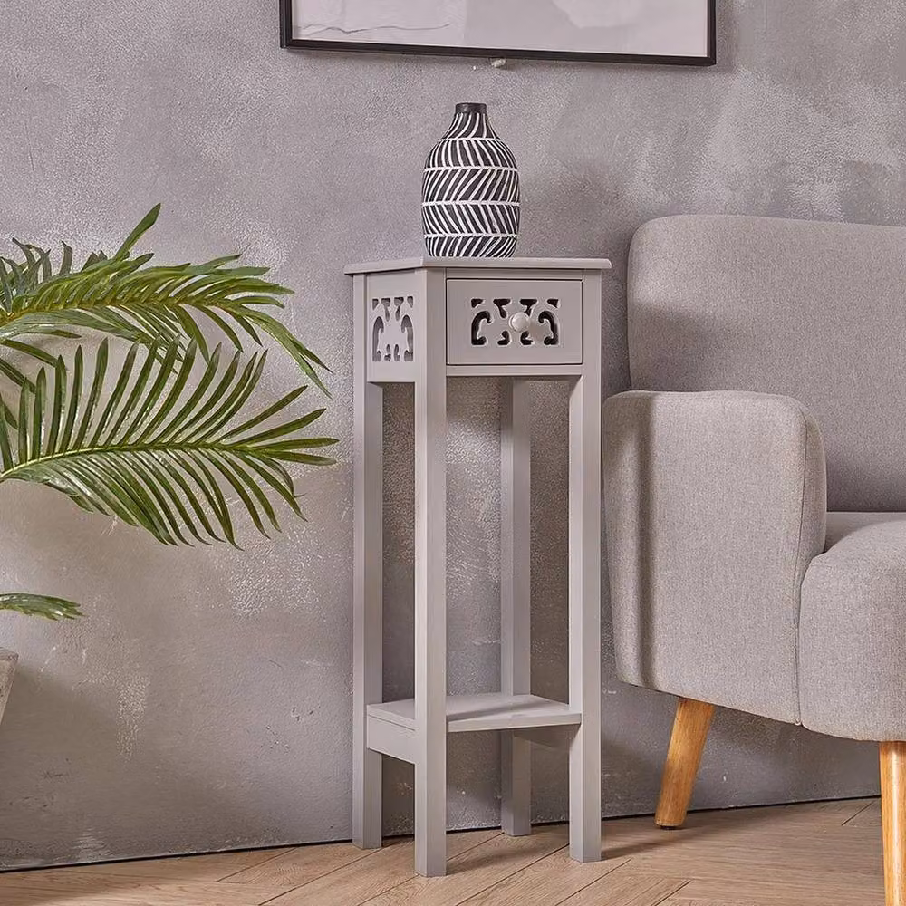 KORVIXA Grey Square Entryway Console Table and Sofa Side Table W/D/H: 100 x 100 x 73 cm – 2