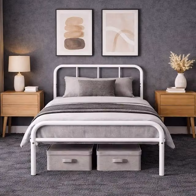 House of Home Metal Single Bed Frame with Rounded Headboard in White, W/D/H: 90 x 190 x 182.88 cm – 1