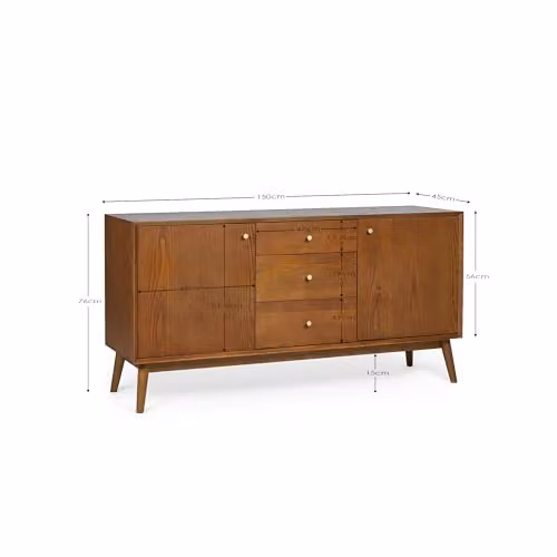 Julian Bowen Lowry Retro 2 Door 3 Drawer Sideboard in Cherry Ash Wood, W/D/H: 150 x 45 x 76 cm – 2