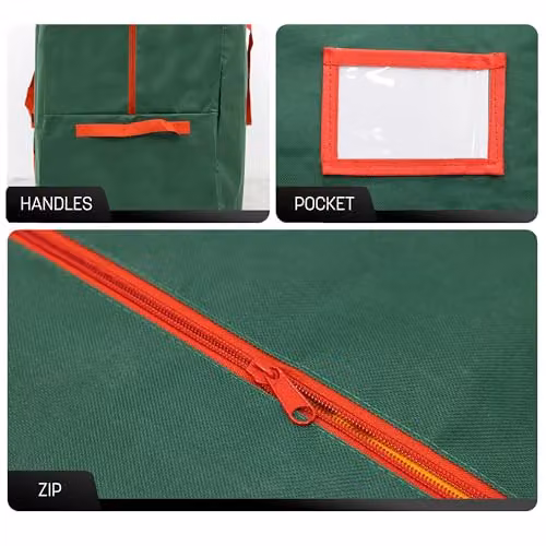 Keplin Christmas Tree and Wrapping Paper Storage Bag in Green, XL Foldable Heavy Duty Fabric Organizer with Handles – 4