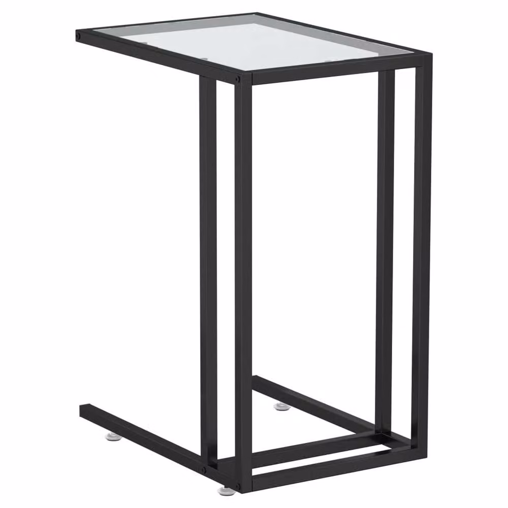Berkfield Home Modern Transparent Computer Side Table with Tempered Glass and Metal Sled Base, W/D/H: 50 x 35 x 65 cm – 3