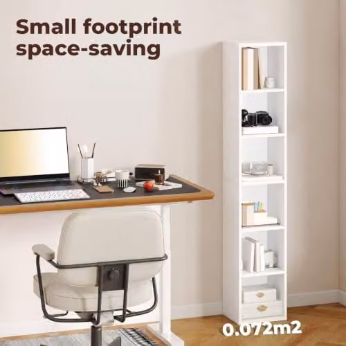 Levede 6 Tier Tall Freestanding White Cube Bookshelf with 6 Open Storage Cubes, H 158.5 x W 30.0 x D 24.0 cm – 2