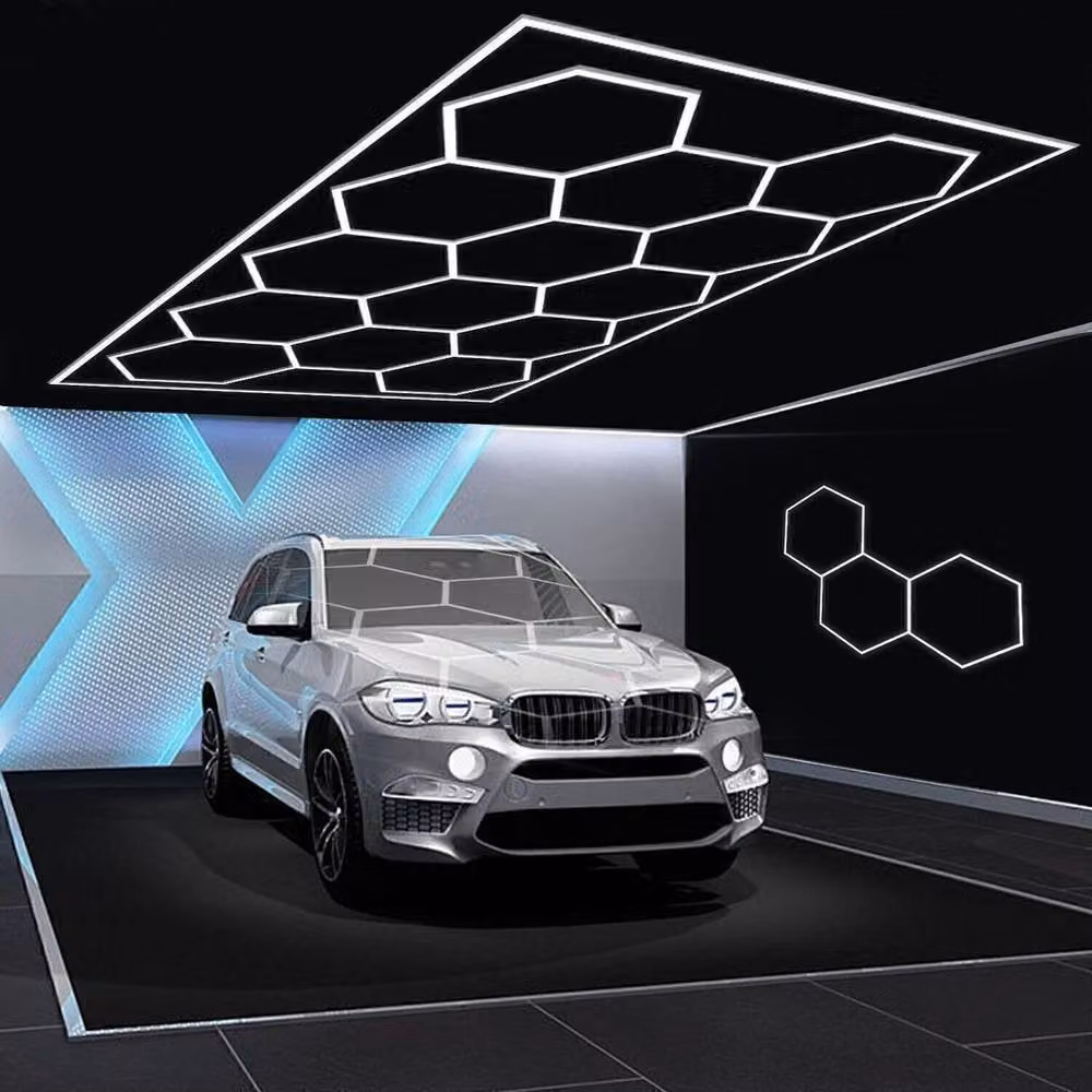 NESTLUNE 14 Hexagon LED Detailing Lighting with Border in White for Garage and Workshop – 3