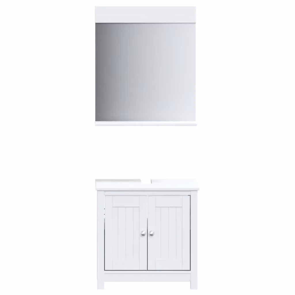 Berkfield Home 2 Piece White Solid Wood Pine Bathroom Furniture Set with Vanity Unit and Mirror Cabinet – 2
