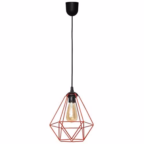 Netlighting Helam Karo Wire Frame Pendant Ceiling Light in Black and Red, Diameter: 24 cm