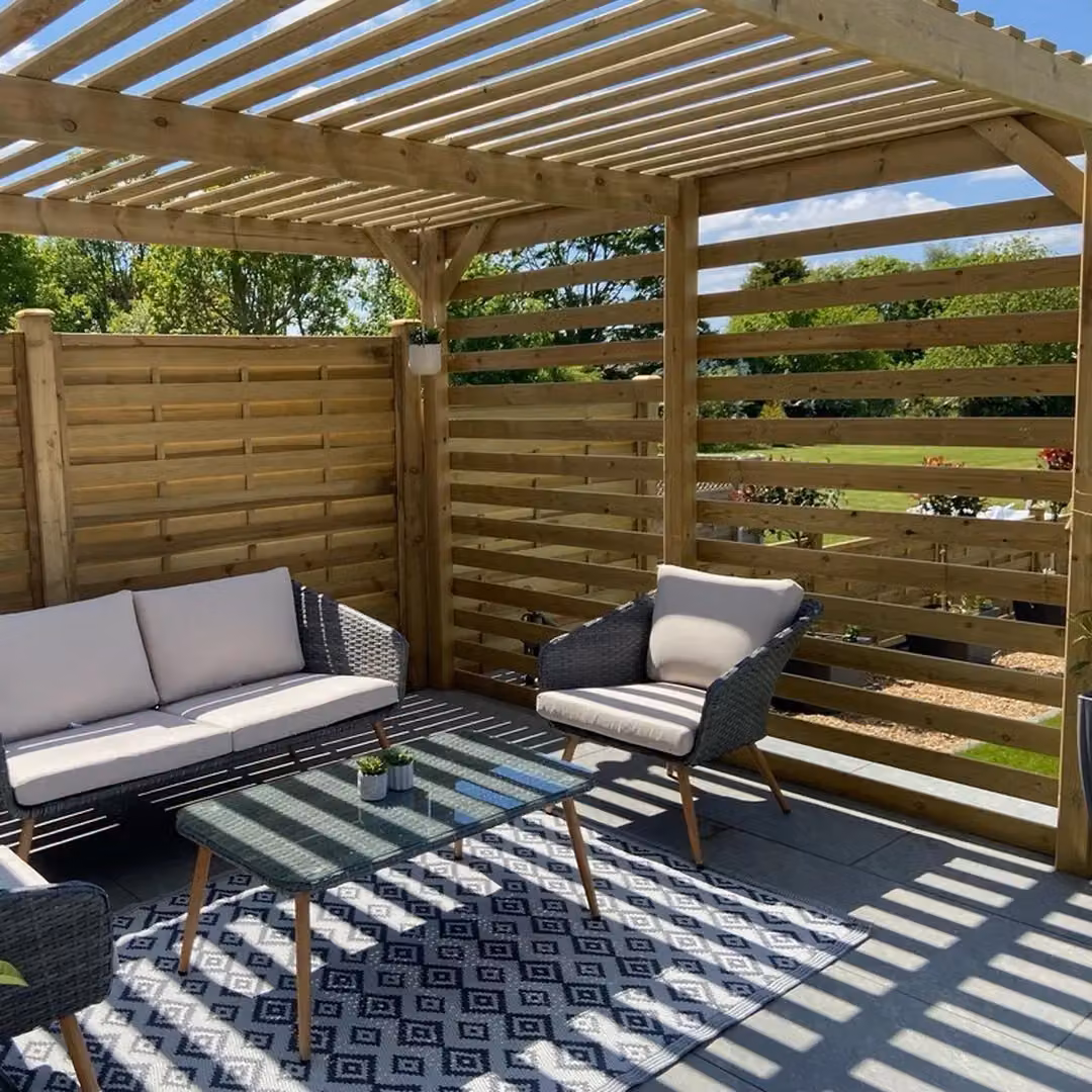 Rutland County Garden Furniture Ltd Shade Pergola in Wood and Galvanised Steel, Green/Brown, W: 480 cm, D: 420 cm, H: 270 cm – 2