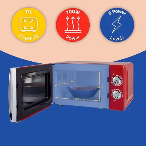 Russell Hobbs RHMM701 Red Solo Manual Microwave, 17L, 700W – 4