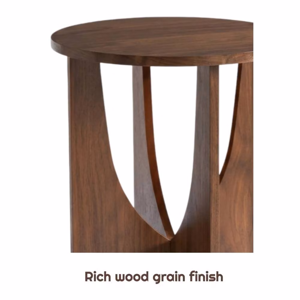 FORGEVIO Walnut Effect Round Coffee Side Table in Brown, W/D/H: 70 x 45 x 70 cm – 3