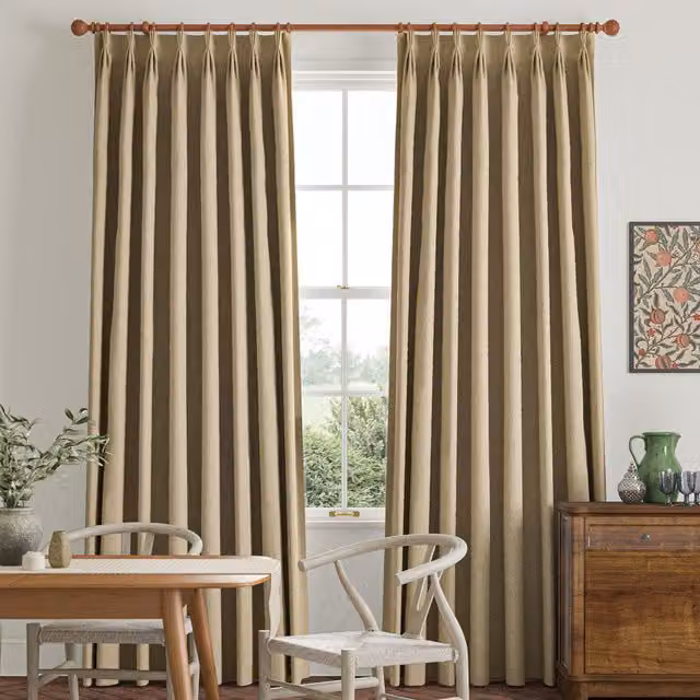 William Morris Reed Made To Measure Blackout Fabric Panel Curtains in Beige