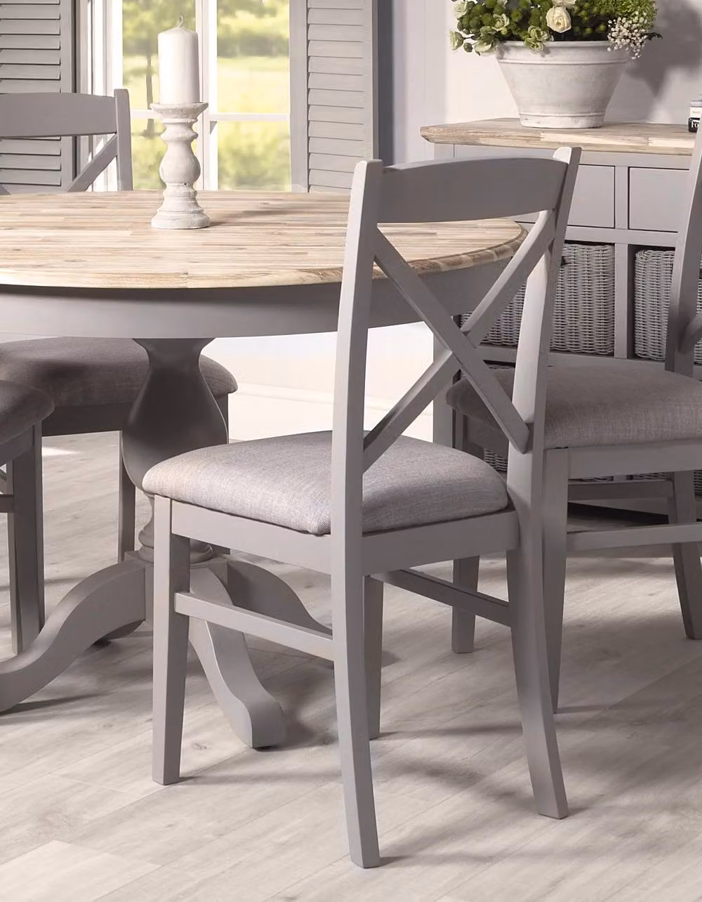Statement Furniture Florence Crossback Dining Chairs with Upholstered Seats, Set of 2, Grey, W45 x D53 x H98 cm – 4