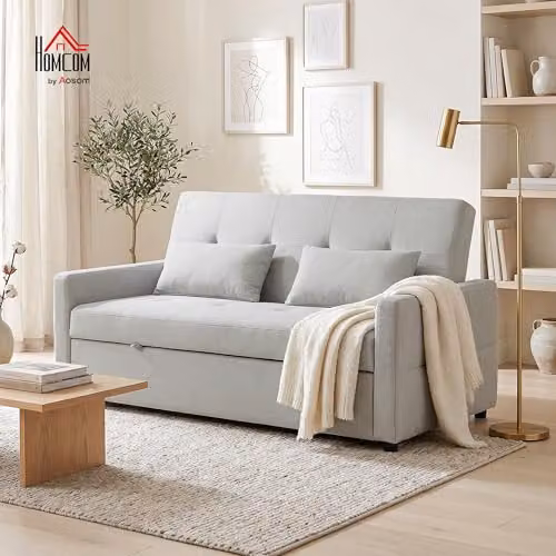 HOMCOM 2 Seater Click Clack Sofa Bed in Grey Fabric with Scatter Cushions – 2