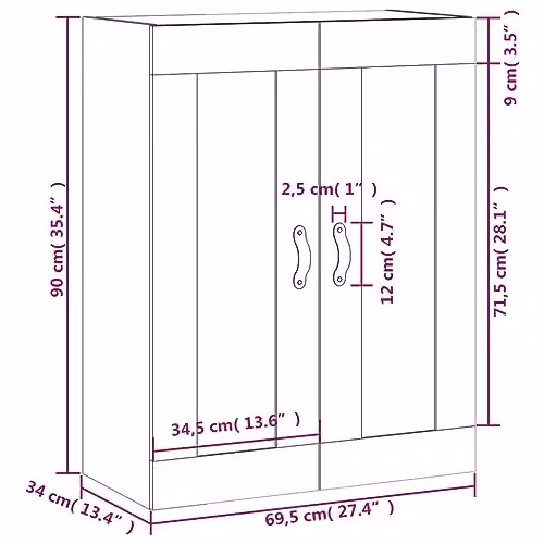 vidaXL Wall Mounted Cabinet in Concrete Grey, Modern MDF Design, W/D/H: 69.5 x 34 x 90 cm – 3