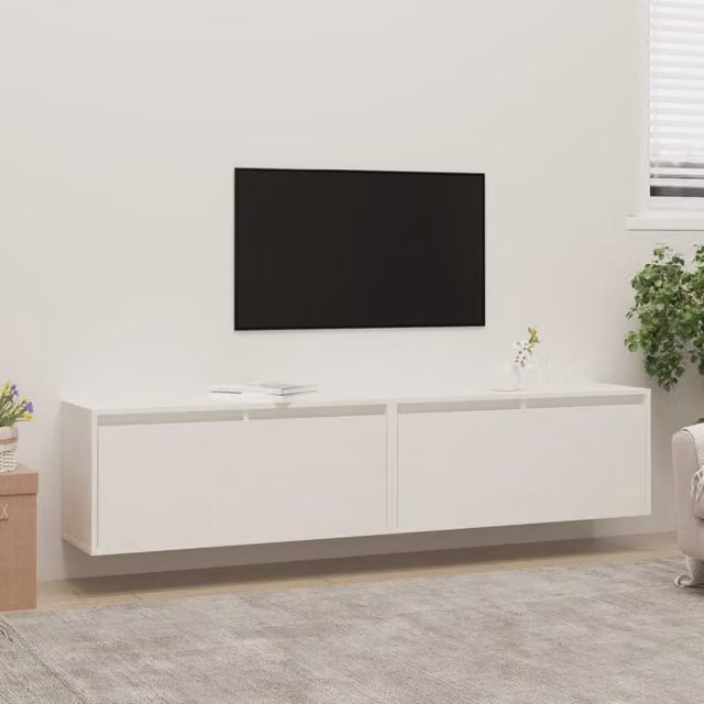 Berkfield Home White Solid Wood Pine Wall Cabinets, 2 Pieces, W/D/H: 80 x 30 x 35 cm