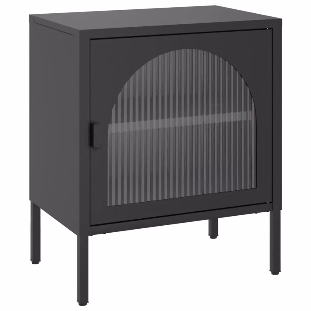 Berkfield Home Set of 2 Modern Black Nightstands with Glass and Metal, W/D/H: 50 x 35 x 60 cm – 2