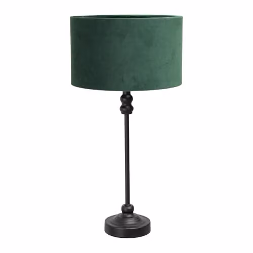 ValueLights Maggie Black Metal Candlestick Slim Table Lamp with Green Velvet Drum Shade – 1