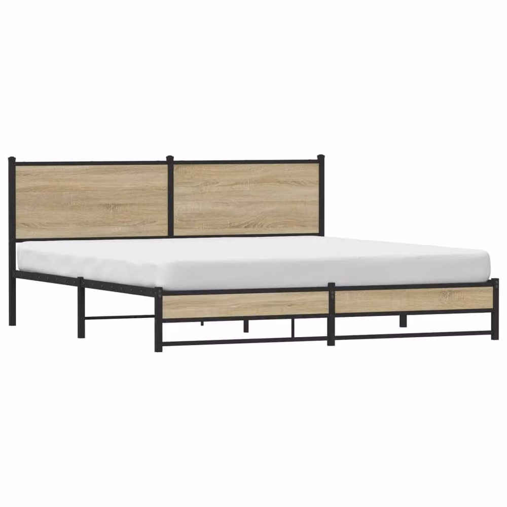 Berkfield Home Metal Bed Frame in Sonoma Oak and Light Tan, W/D/H: 180 x 200 cm, Super King Size – 3