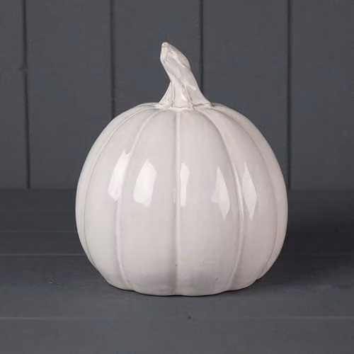 The Satchville Gift Company White Glazed Ceramic Pumpkin Autumn Tabletop Decoration, Height: 17 cm