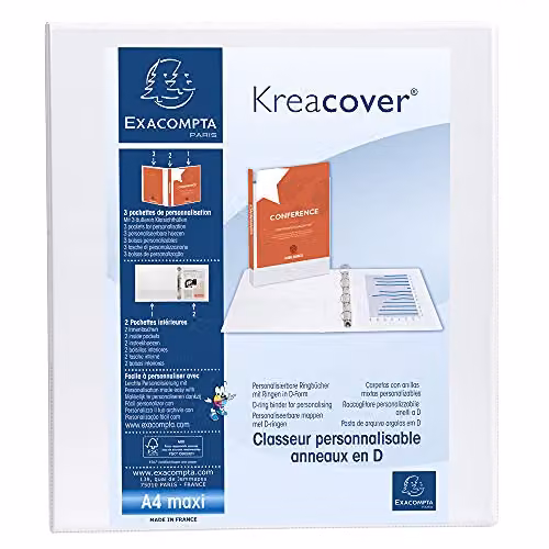 Exacompta Customisable Rigid Ring Binder with 3 Pockets, A4, White