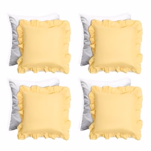 OHS Set of 4 Lemon Yellow Frill Edge Throw Pillows with Removable Washable Covers, W/D/H: 45 x 45 x 45 cm