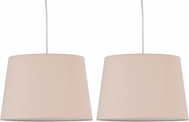 First Choice Lighting Set of 2 Beige Natural Cotton Tapered Cylinder Pendant Lamp Shades, Diameter: 28 cm