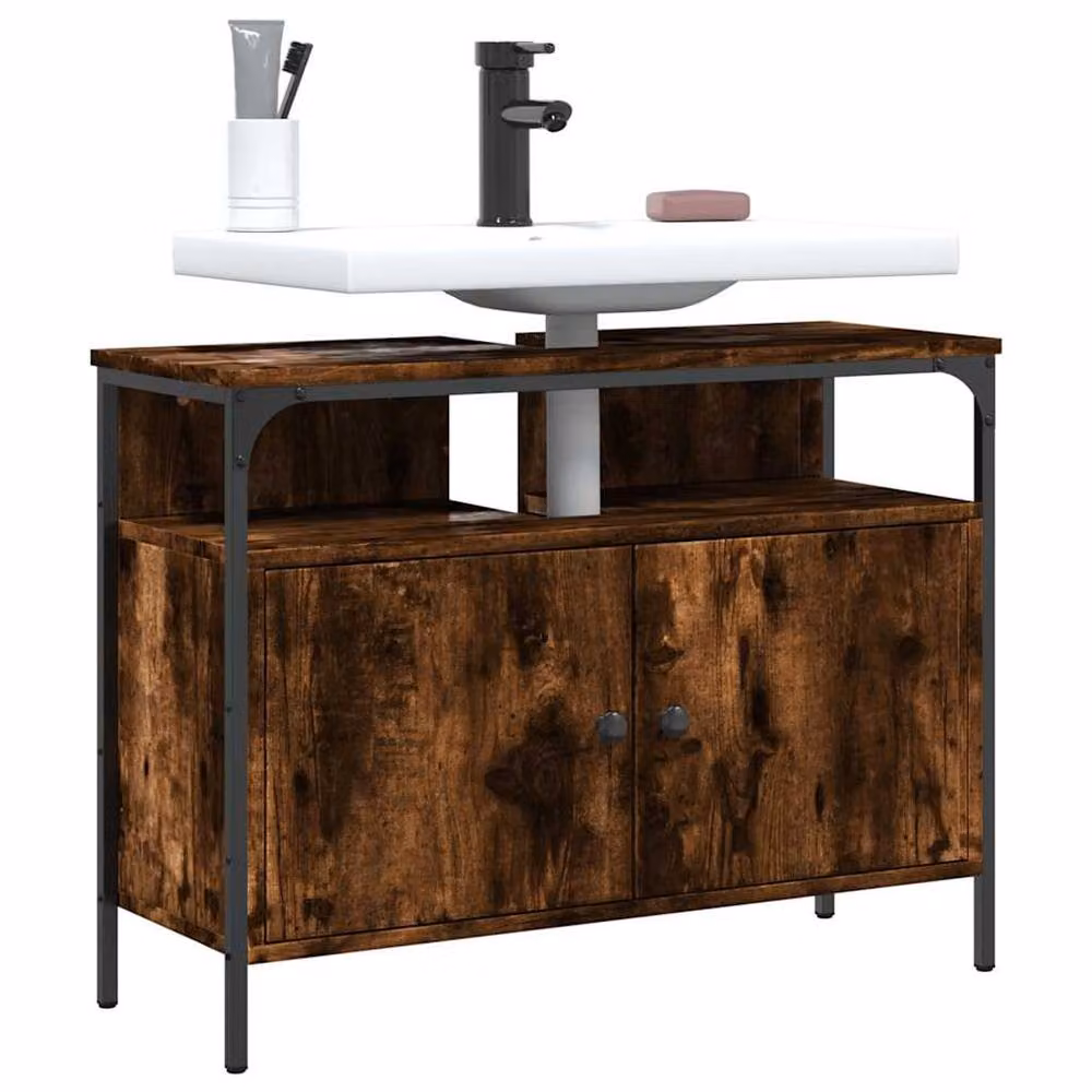 Berkfield Home Smoked Oak Bathroom Sink Cabinet in Brown, W/D/H: 80 x 30 x 60 cm – 1