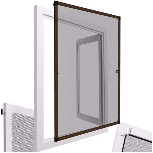tectake Fly Screen for Windows with Aluminium Frame and Black Fibreglass Insect Mesh, Brown, W: 100 cm, H: 120 cm