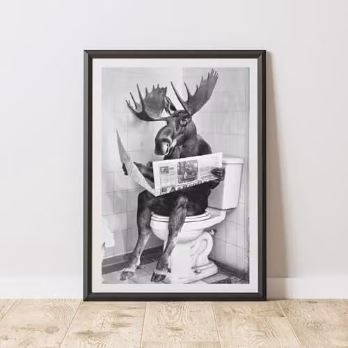 60 Second Makeover Moose On The Toilet Animal Print Paper Poster, A3