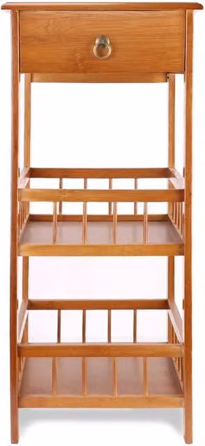 VOGREX 3-Tier Bamboo Side Table with Drawer in Light Brown