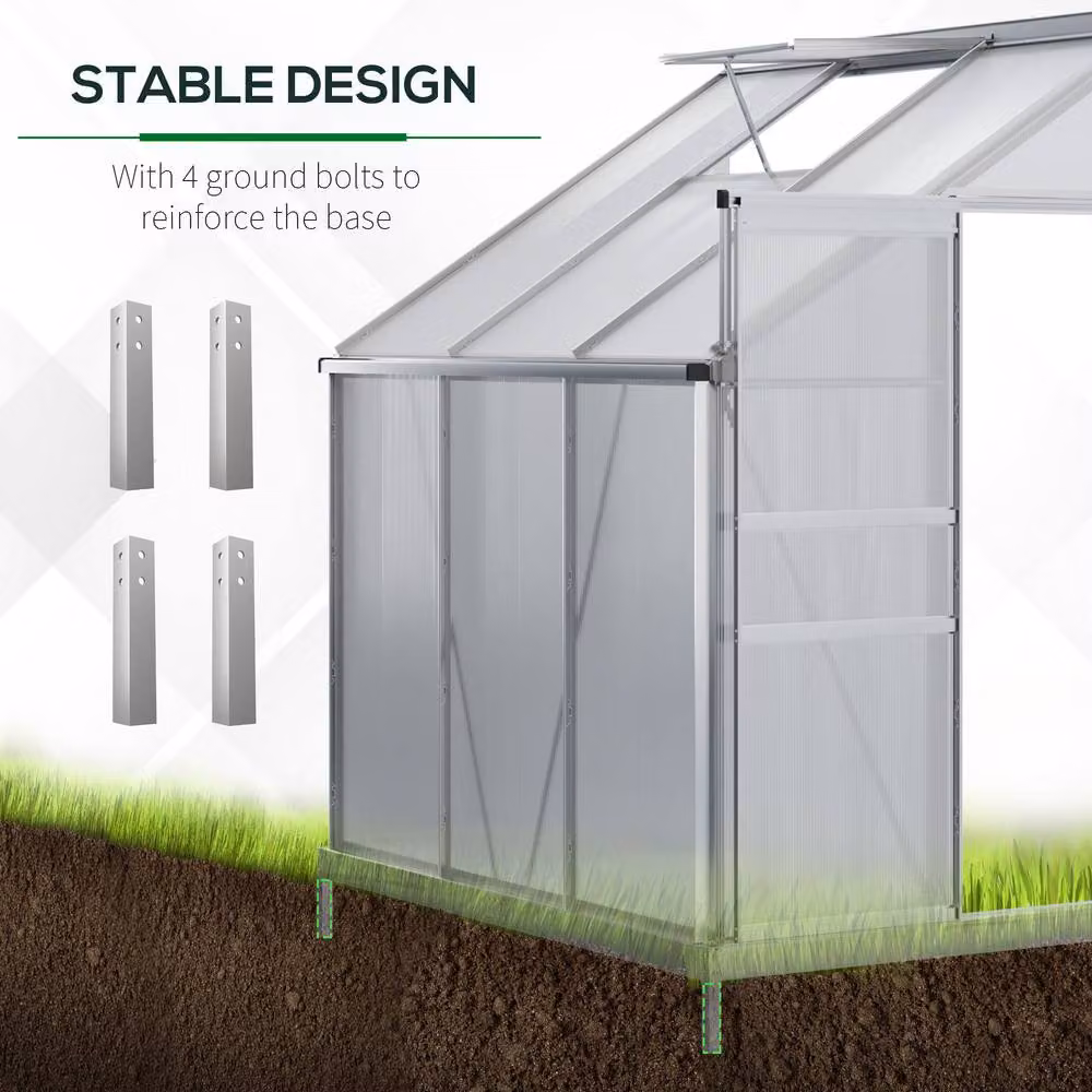 STILVORA Lean-to Polycarbonate Greenhouse with Sliding Door and Rain Gutter, Transparent, H: 192 cm, W: 127 cm, D: 127 cm – 3