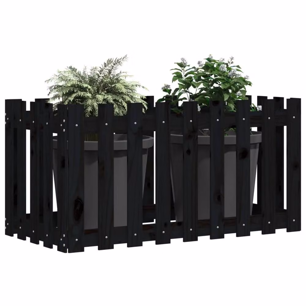 Berkfield Home Garden Raised Bed with Fence Design in Black, Solid Wood and Plastic, W: 100 cm, D: 50 cm, H: 50 cm – 3